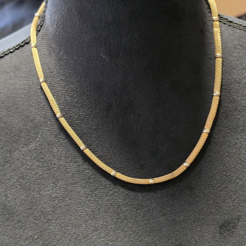 Vintage Napier Gold Tone Mesh Rope Chain Stationary Beads Necklace